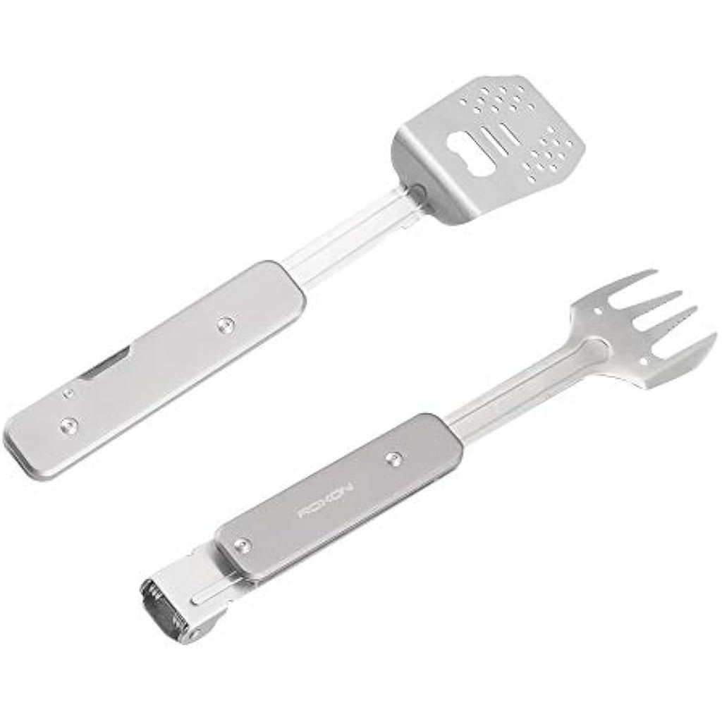 ROXON 4-in-1 BBQ Tool Set | Stainless Steel Spatula, Fork & Tongs – Grey
