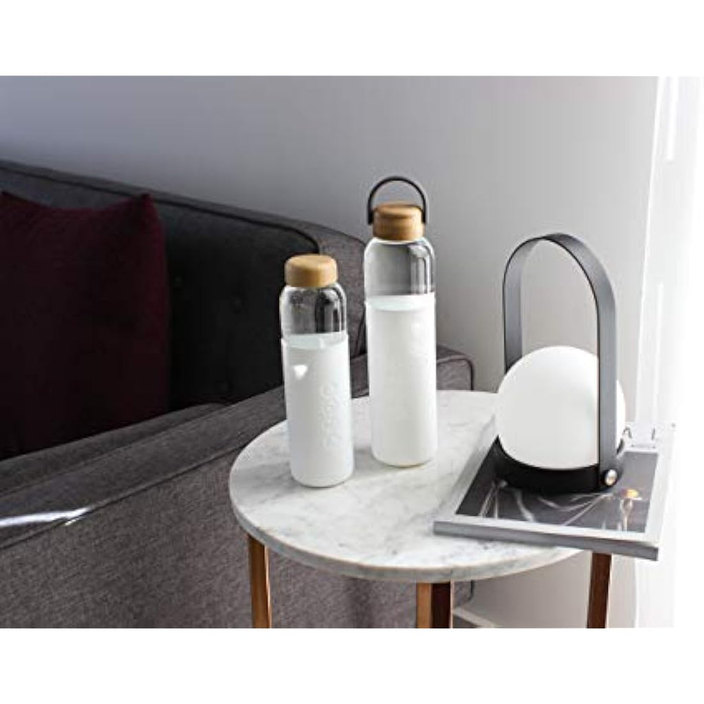 Soma Glass Water Bottle with Bamboo Cap – White Silicone Sleeve, 24oz