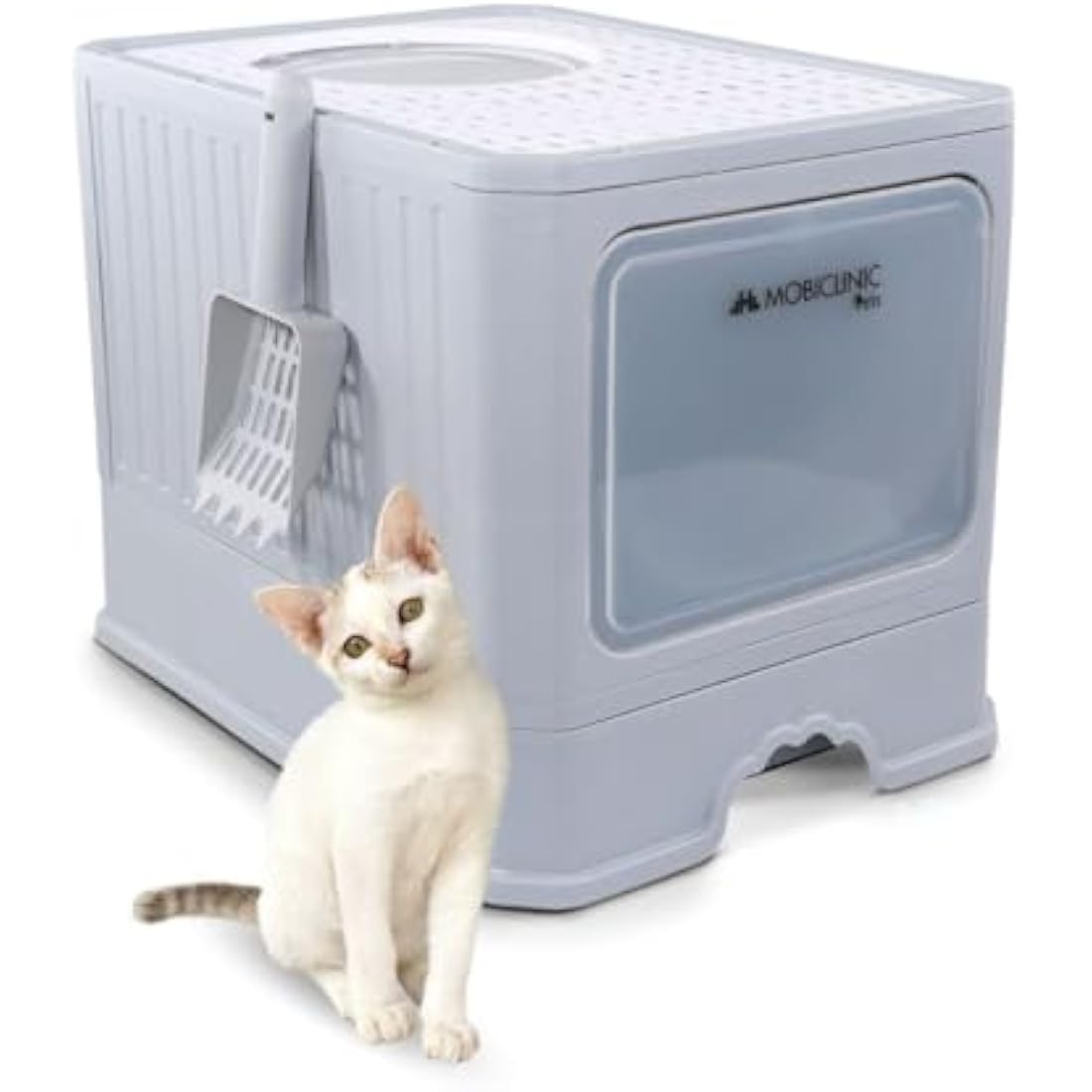 Mobiclinic Covered Cat Litter Box | Dual Entry Enclosed Tray with Scoop