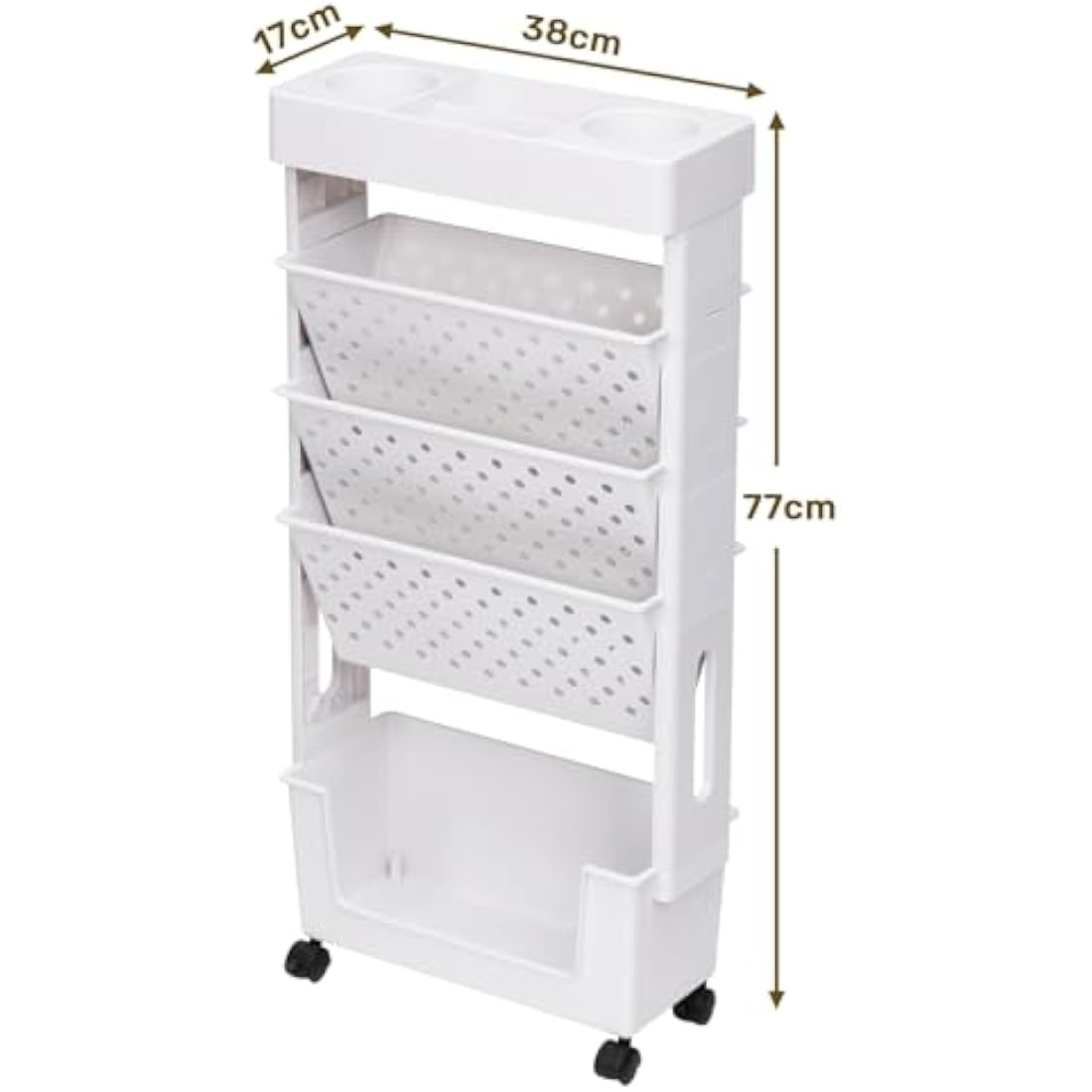 DOEWORKS 5-Tier Mobile Bookshelf – Slim Rolling Storage Trolley, White