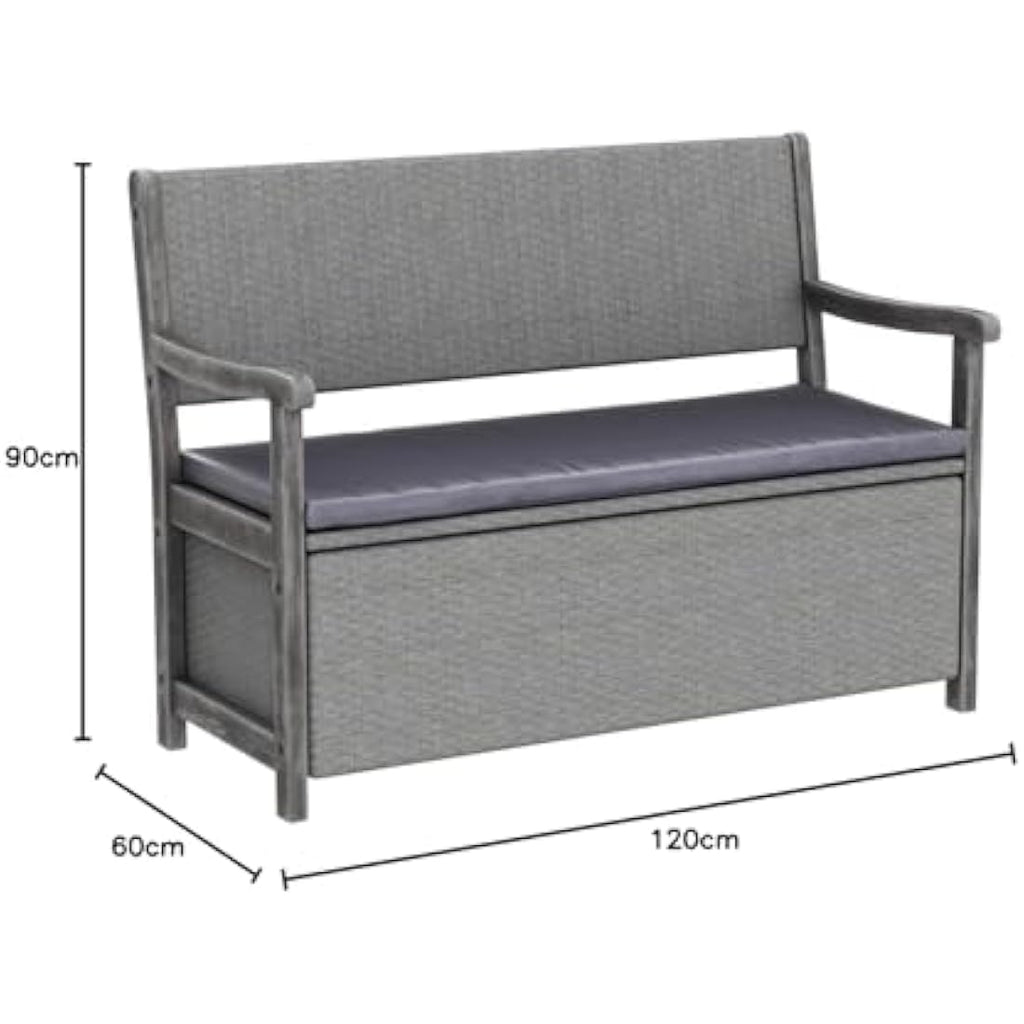 Alderley Rattan Storage Bench – Grey Hardwood Timber