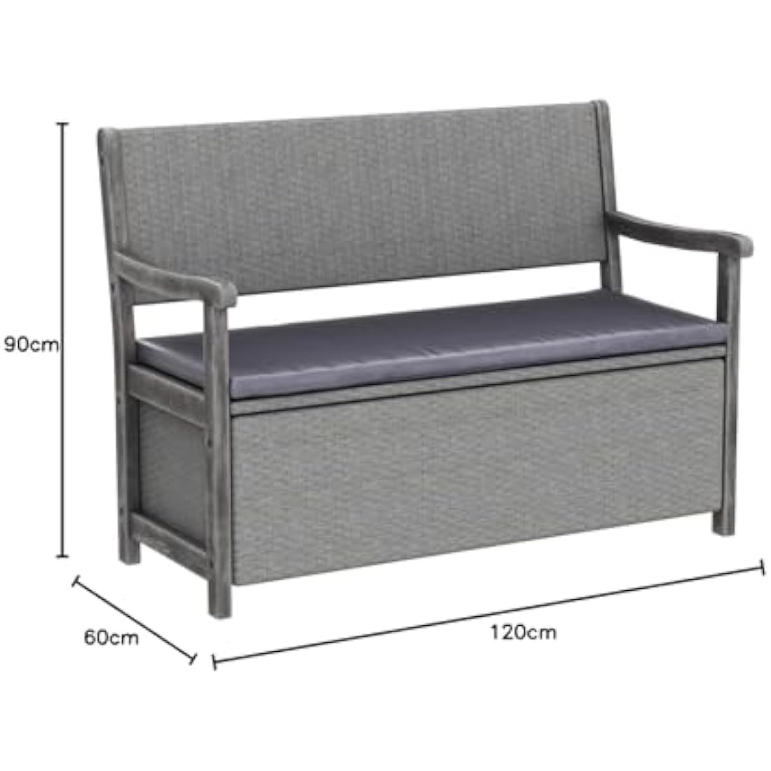 Alderley Rattan Storage Bench – Grey Hardwood Timber