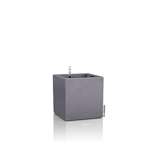 Lechuza Canto Stone 30 Low Self-Watering Planter - Stone Grey Plastic