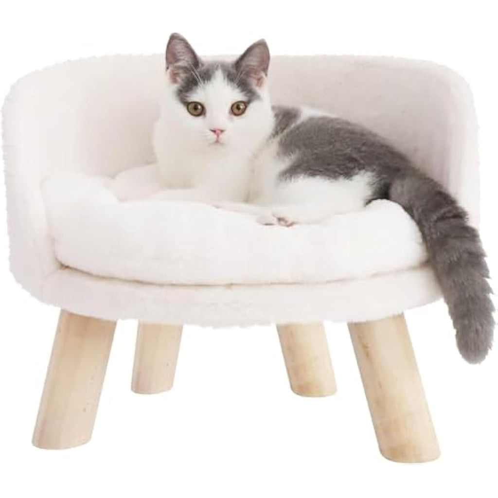 BingoPaw Elevated Cat Sofa Bed | Raised Wooden Pet Stool with Washable Mat