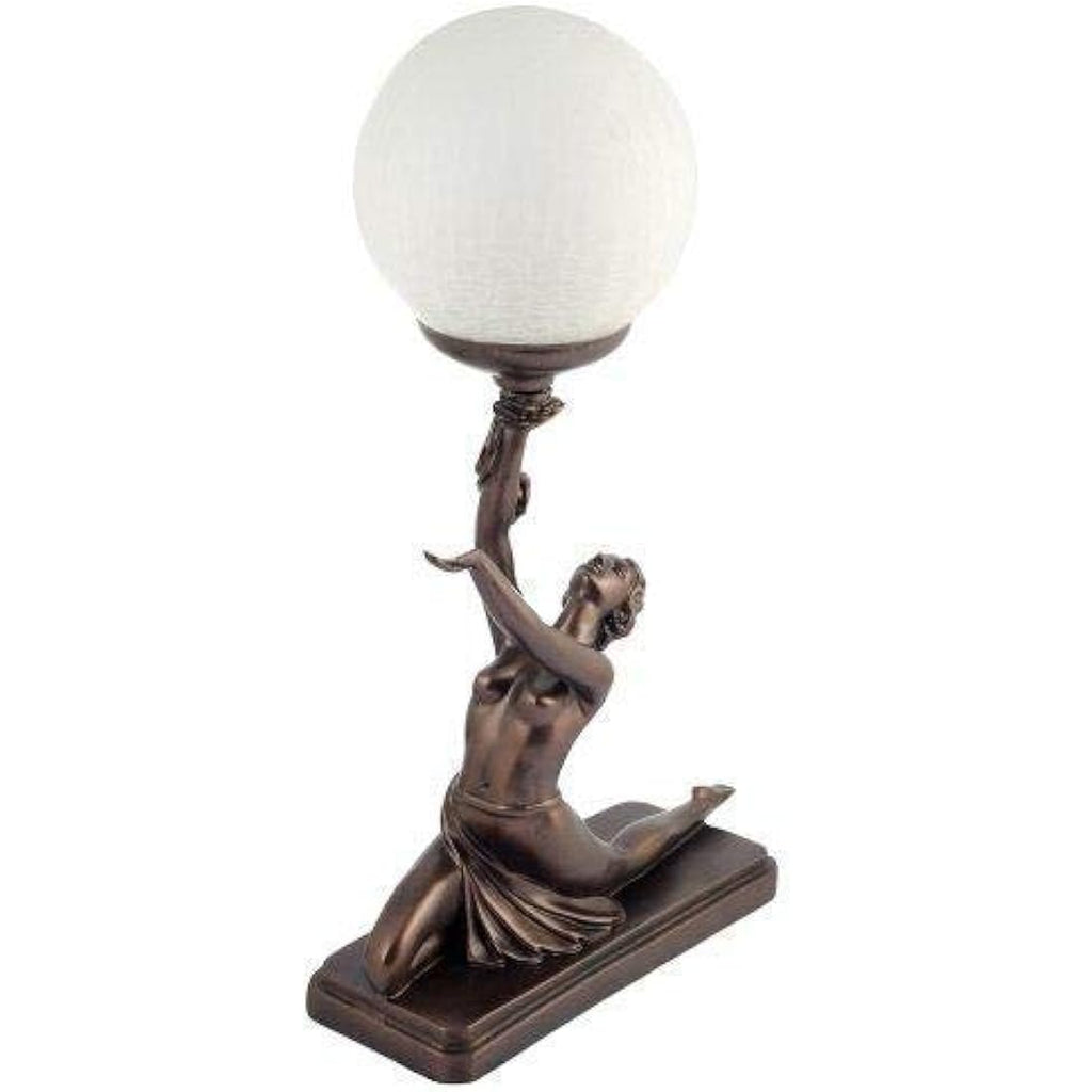 Art Deco Bronze Maiden Table Lamp |  Frosted Globe Figure