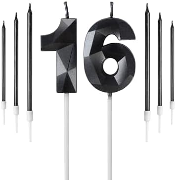 Black & Gold 16th Birthday Candles – 8 Piece Number Cake Topper