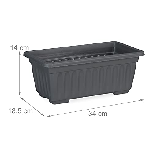 Relaxdays Set of 4 Anthracite Planters – Plastic Balcony Flower Boxes