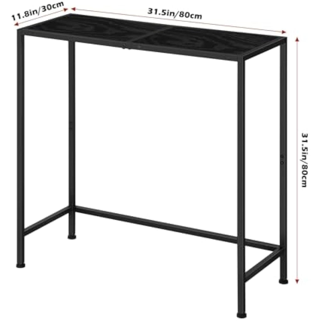 CADUKE Narrow Console Table | Modern Black Metal and Wood Sofa Table