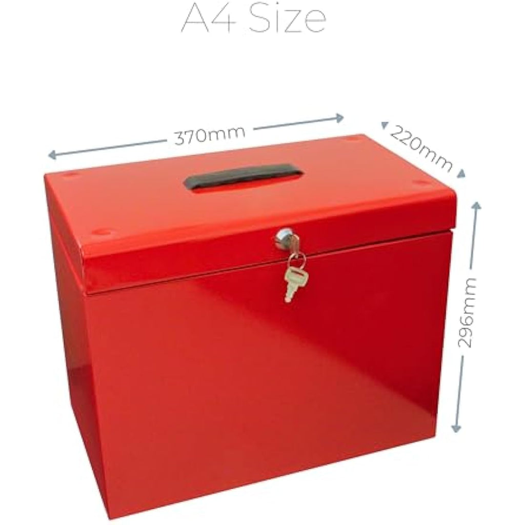 Cathedral A4 Steel File Box with 5 Suspension Files & Lock – Red