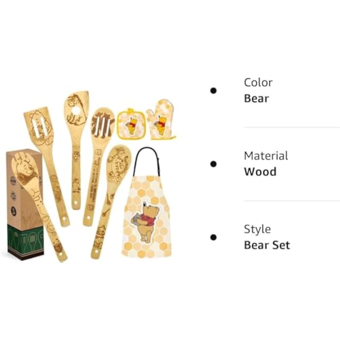 Bear Wooden Spoons for Cooking – 8-Piece Kitchen Utensils Set