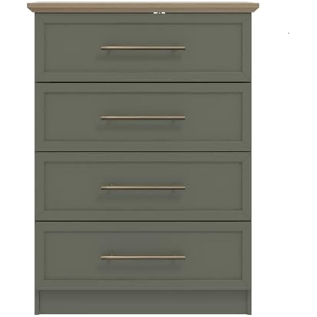 Galano Cleverton 4 Drawer Chest – Oak & Kale Green Storage Cabinet