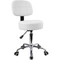 KKTONER Round Rolling Stool with Back - White PU Leather Swivel Chair
