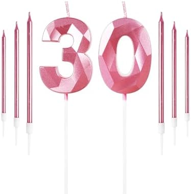 Pink 30th Birthday Candles – Number 30 and Long Stick Set