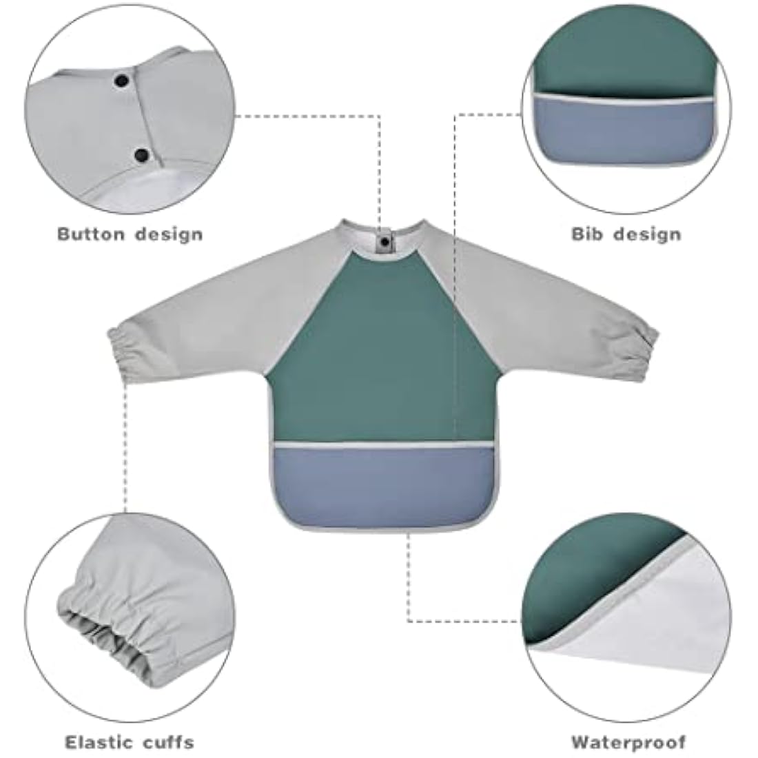 Vicloon Baby Weaning Bib – Waterproof Long Sleeve PU Feeding Apron, Green