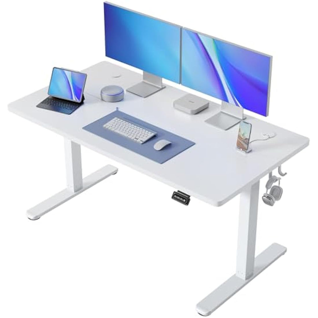 FEZIBO Electric Standing Desk – 60x140cm White Wood Grain Table
