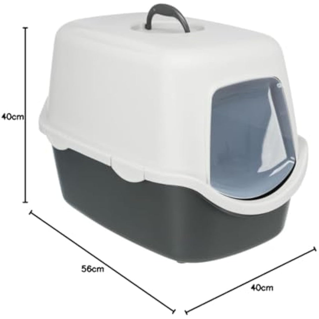 TRIXIE Vico Enclosed Cat Litter Tray – Dark Grey Plastic – 40x40x56cm