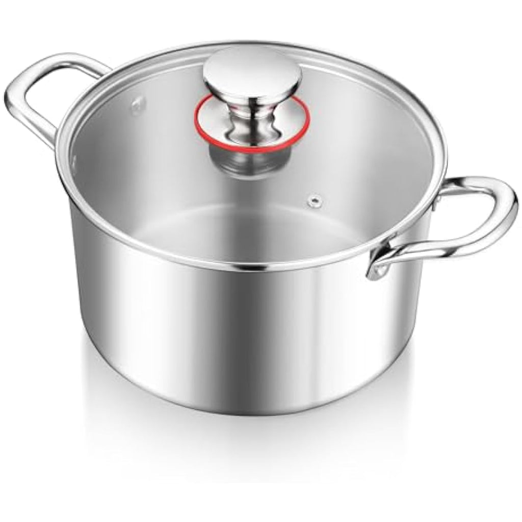 HaWare 7.7L Tri-Ply Stainless Steel Stockpot with Glass Lid
