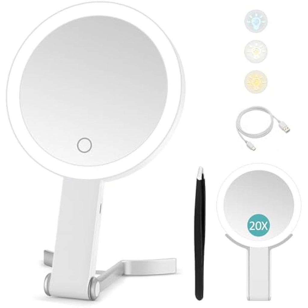 Jolof Store LED Travel Makeup Mirror | 20X Magnifying & Rechargeable