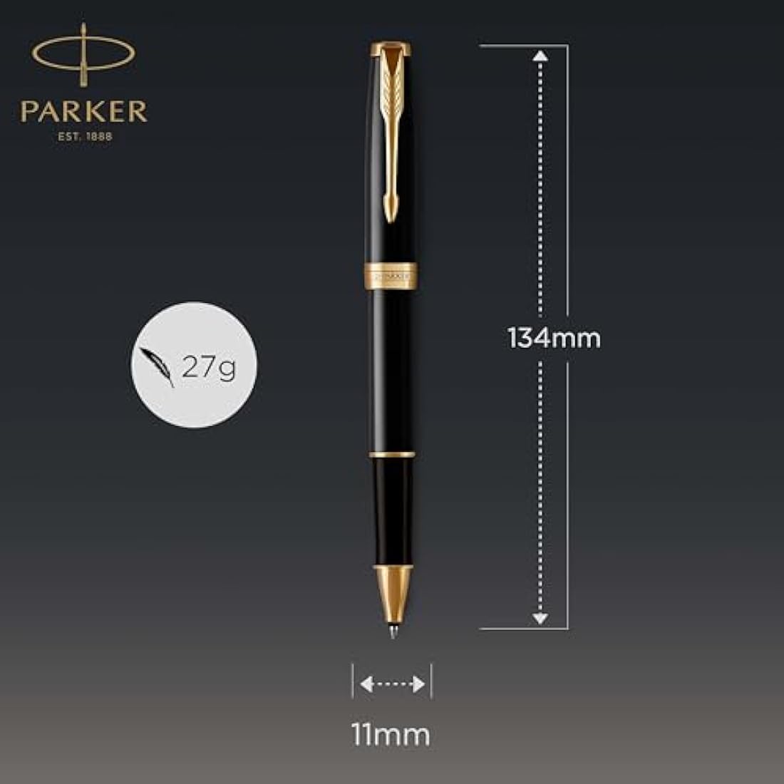 Parker Sonnet Rollerball Pen - Black Lacquer with Gold Trim, Fine Point