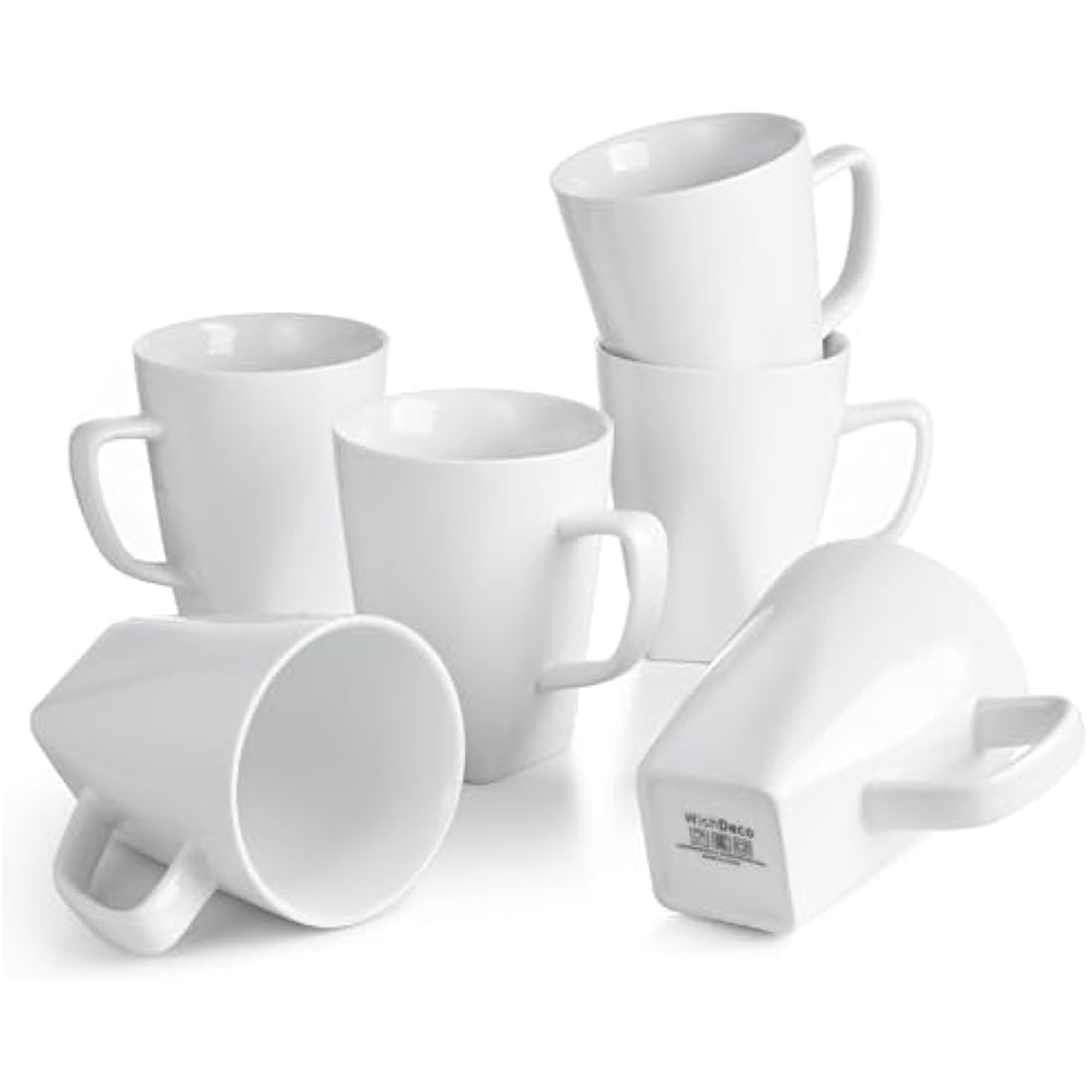 WishDeco Porcelain Coffee Mugs Set of 6 | 14oz White Tea Cups with Handle