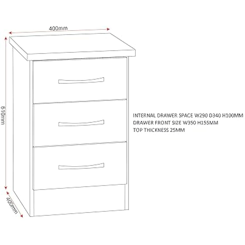 Seconique Nevada 3 Drawer Bedside Table – Grey Gloss & Light Oak