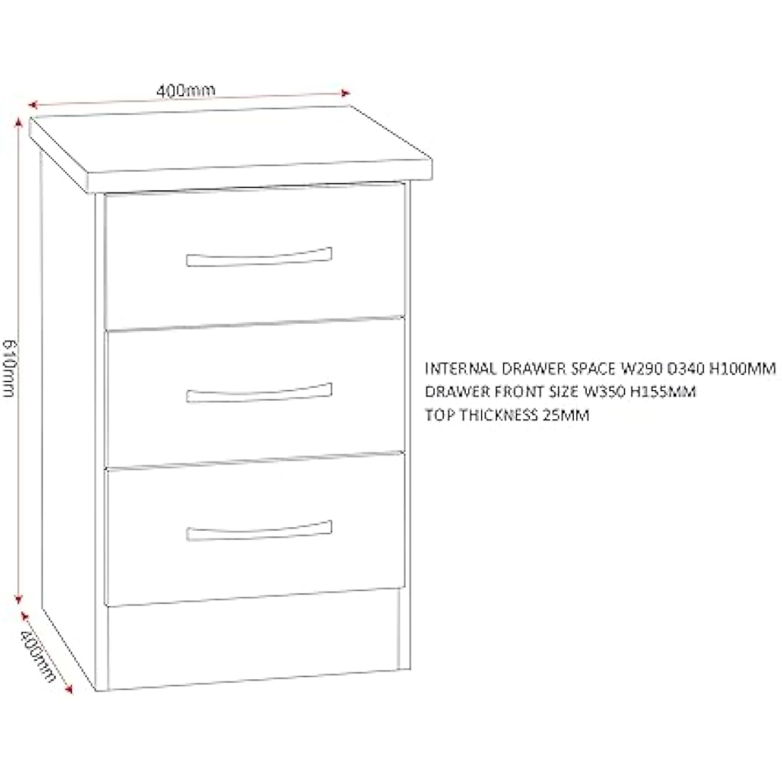 Seconique Nevada 3 Drawer Bedside Table – Grey Gloss & Light Oak