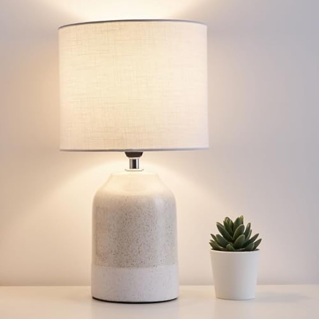 Pauleen Sandy Glow Ceramic Table Lamp | Beige & White E14 Luminaire