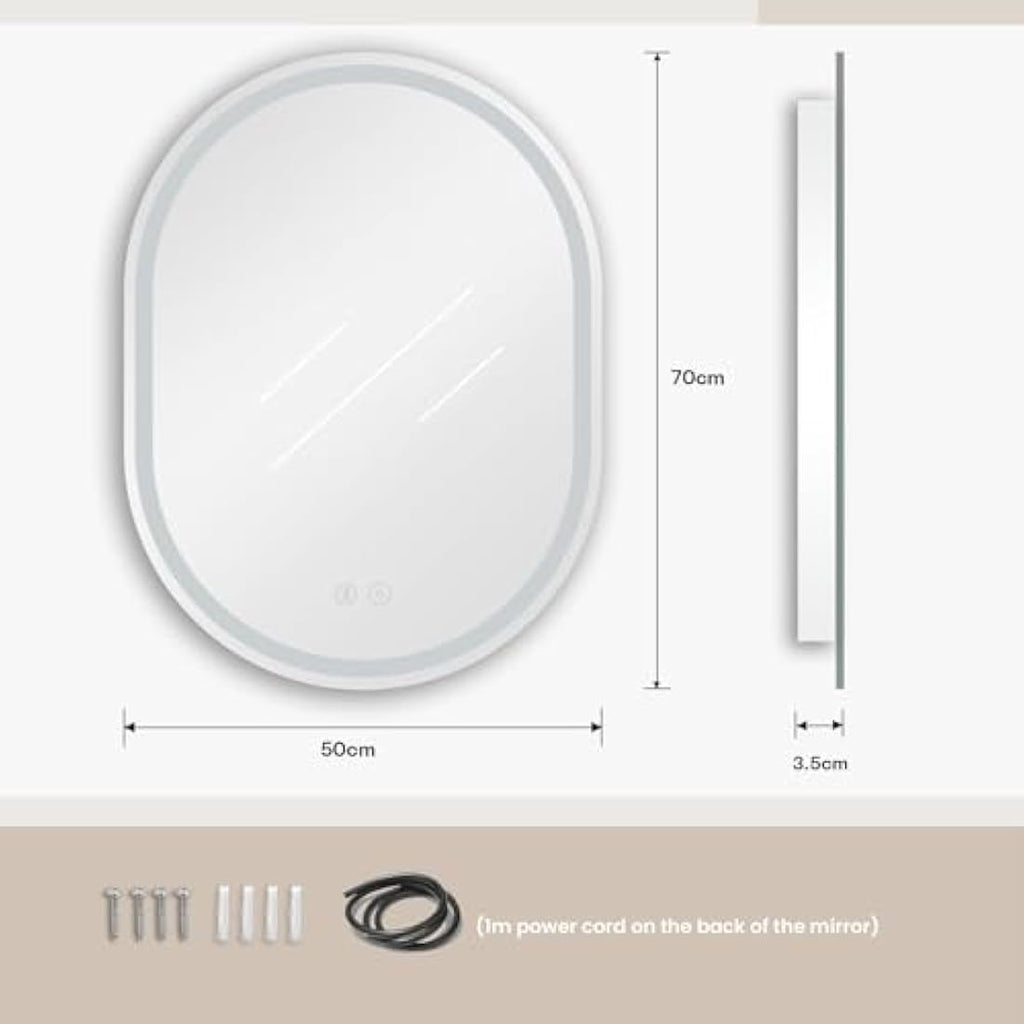 Dripex Bluetooth Oval LED Bathroom Mirror – Anti-Fog Backlit Vanity Light