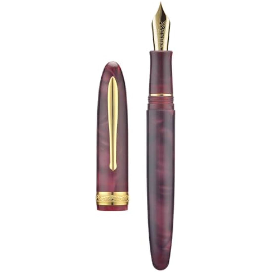 Hong Dian N9 Fountain Pen | Wine Red Acrylic with Long Leaf Medium Nib