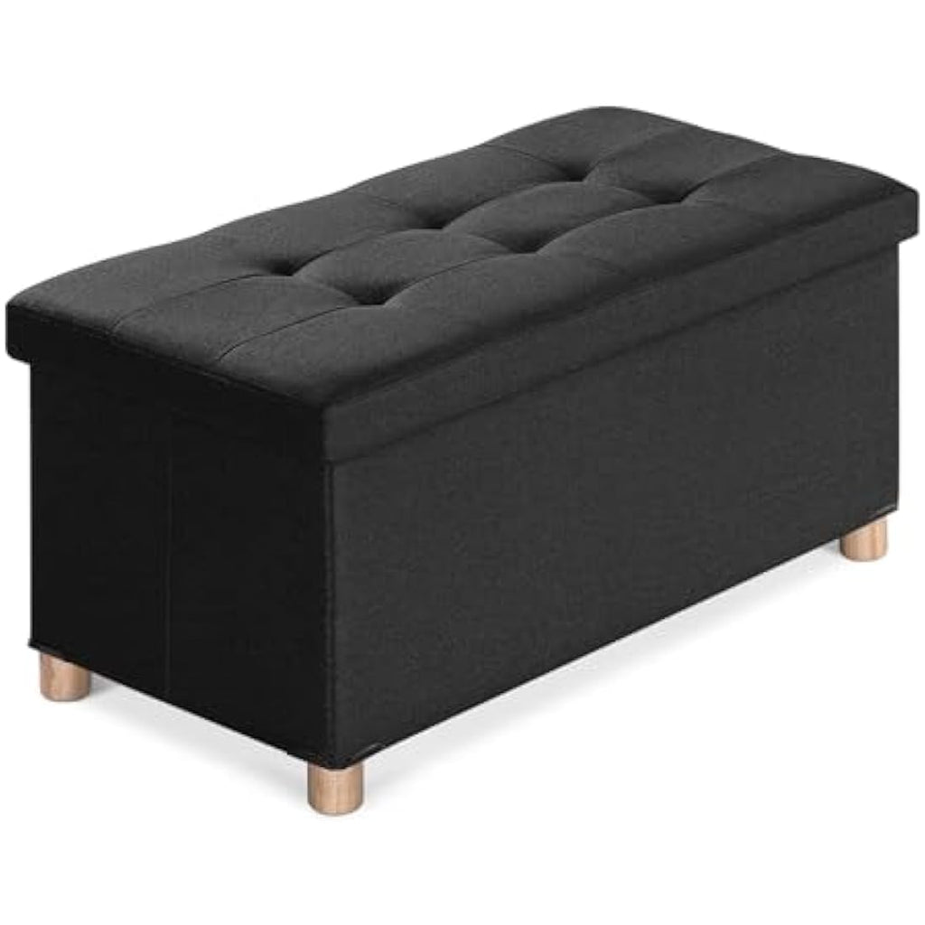 Jolof Store Linen Storage Ottoman – Foldable Black Foot Rest Stool