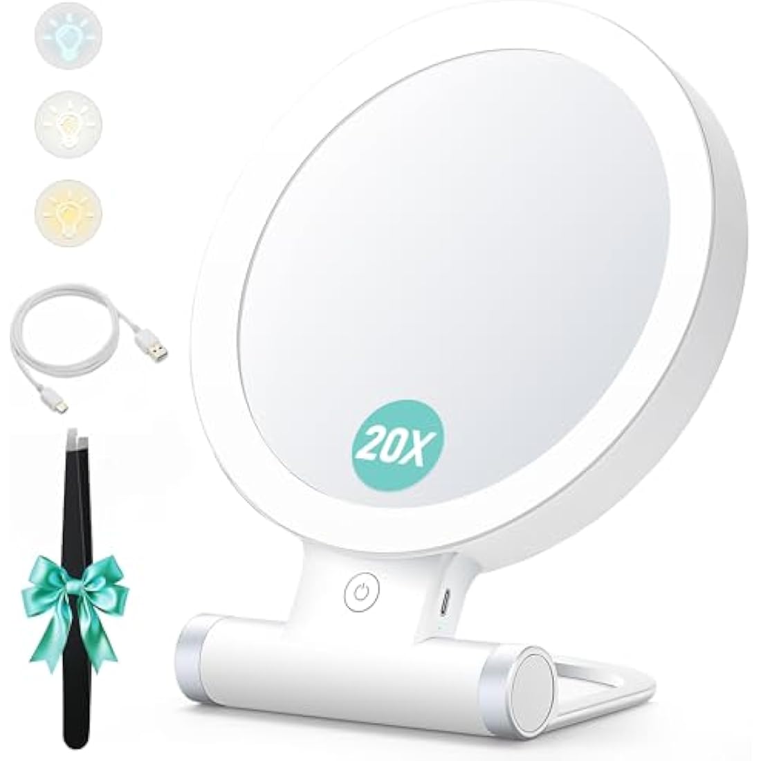 20X Magnifying LED Makeup Mirror | 3-Color Lighted Travel Vanity