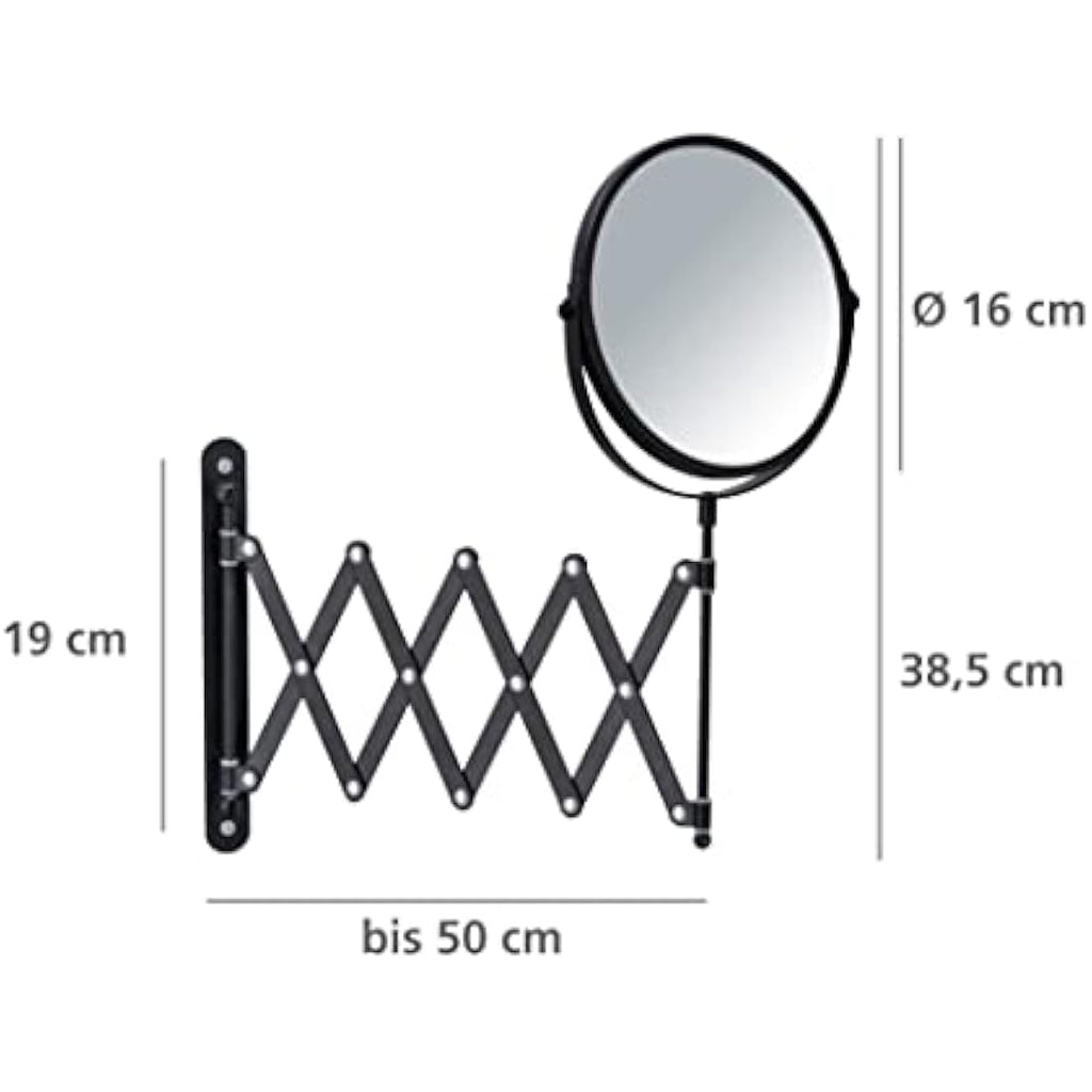WENKO Black Cosmetic Wall Mirror – 3x Magnifying Telescopic Arm