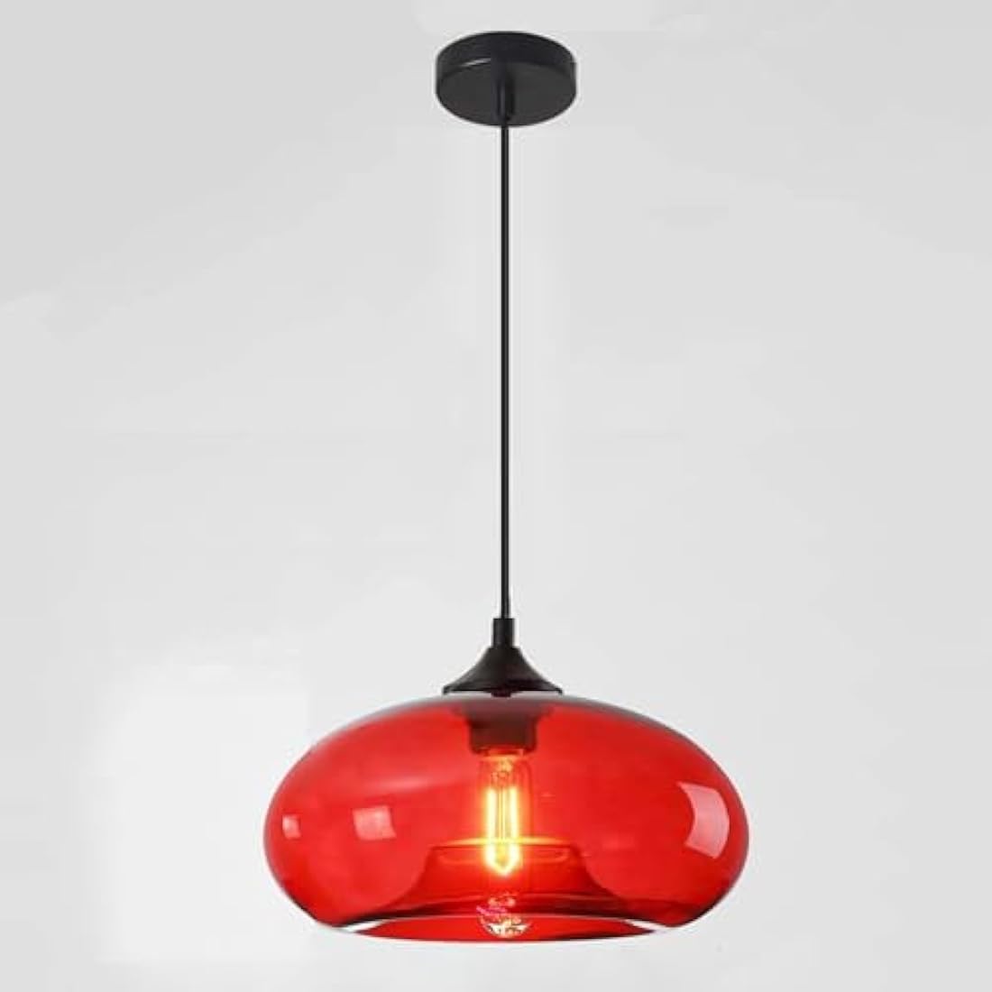 Industrial Glass Pendant Light – 28cm Vintage Red Hanging Lamp