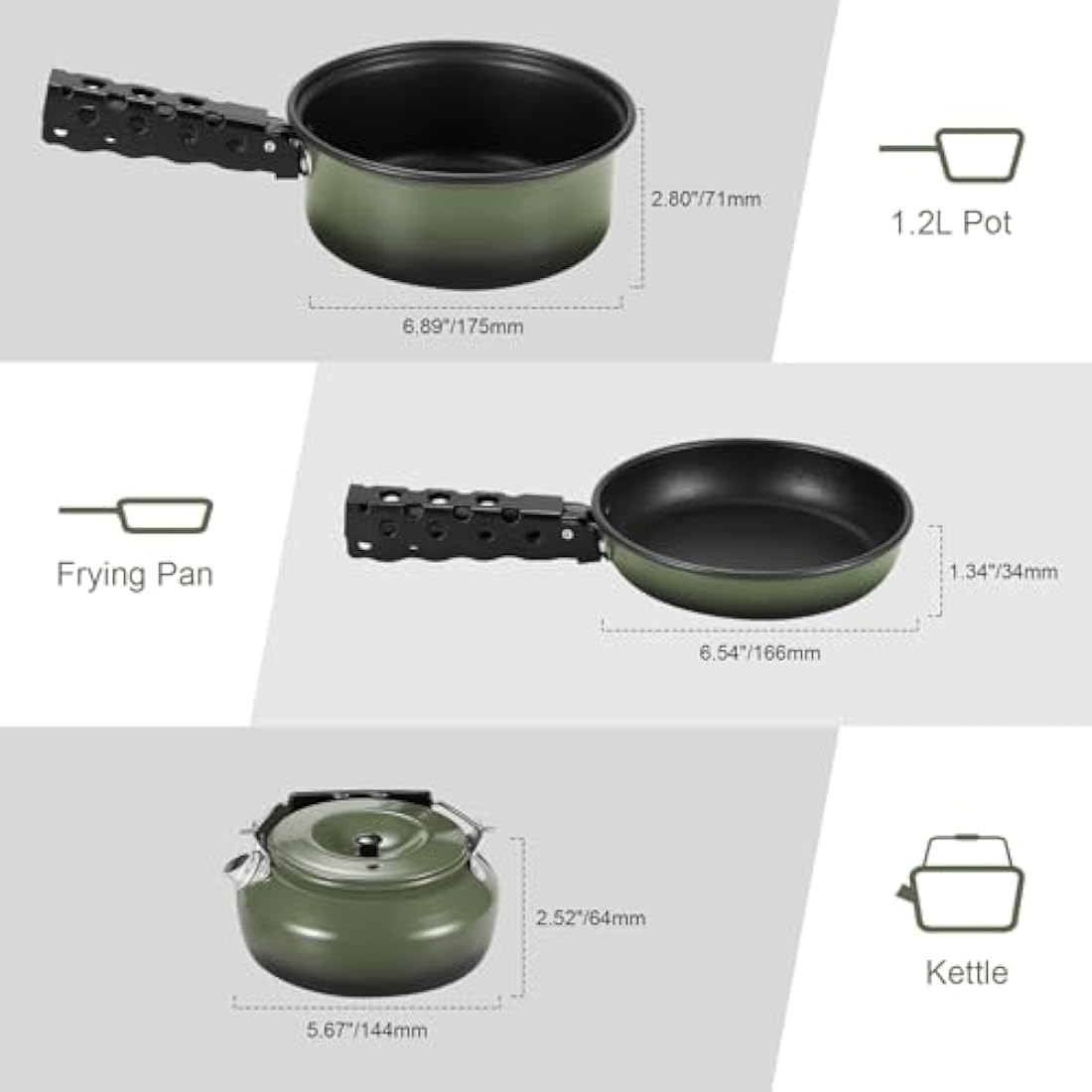 Odoland 5-Piece Camping Cookware Mess Kit | Non-Stick Pot Pan Kettle