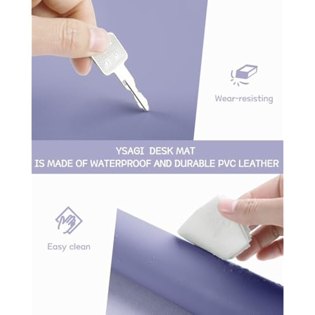YSAGi PVC Leather Desk Pad – Waterproof Non-Slip Writing Mat, Lavender