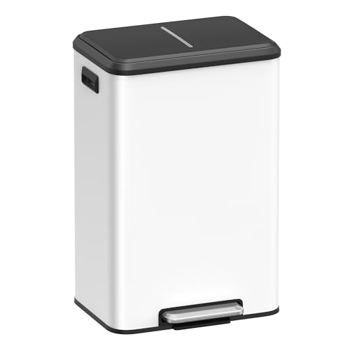 Songmics 40L Kitchen Pedal Bin | Soft Close Steel Rubbish Bin - White