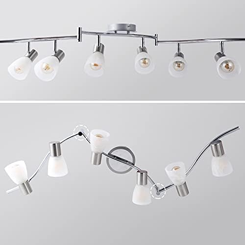 Unikcst 6-Way LED Ceiling Spotlight Bar | Brushed Nickel & Glass