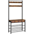 HOOBRO Hall Tree with Shoe Storage | 9 Hooks and 2 Drawers – Rustic Brown