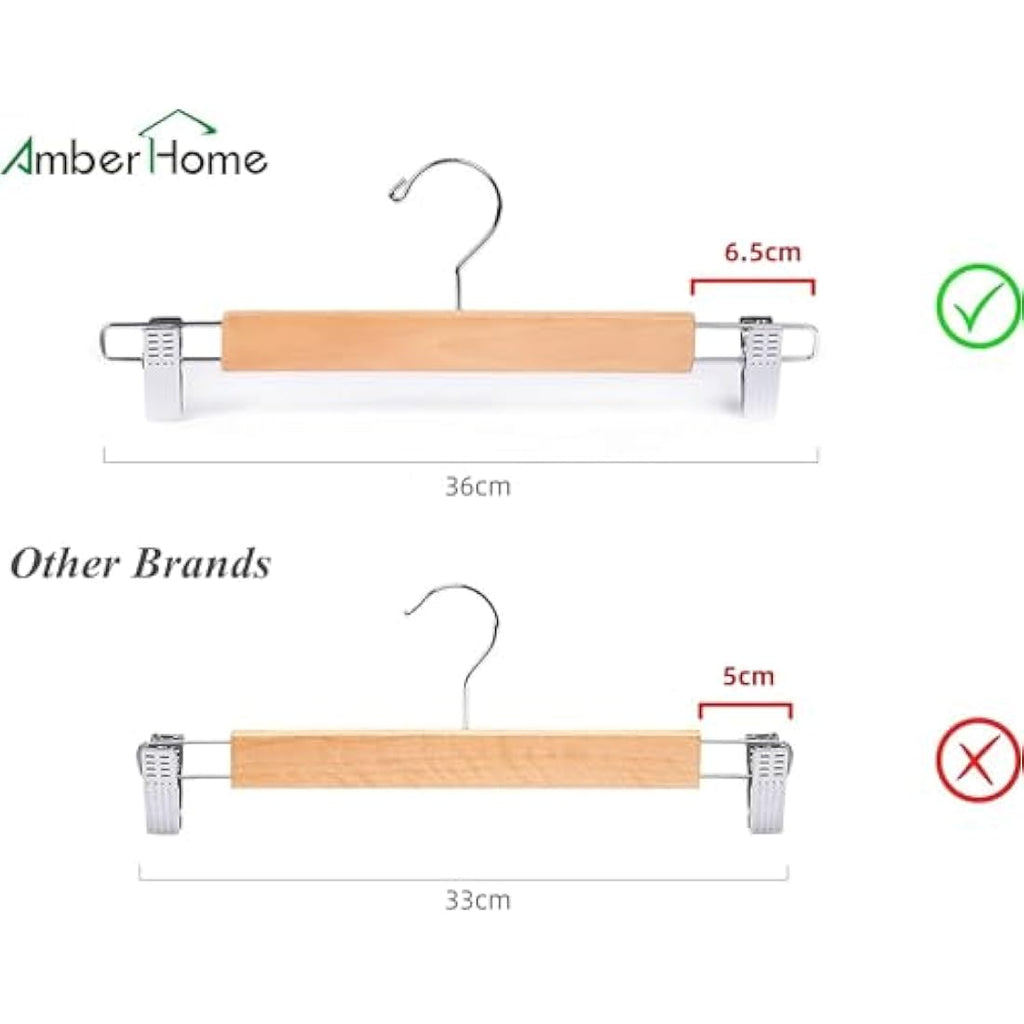 Amber Home Natural Wooden Pants Hangers with Adjustable Clips – 20 Pack