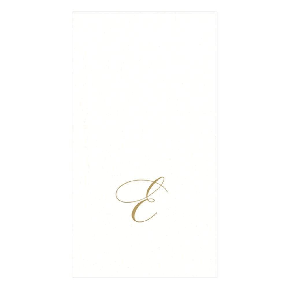 Caspari Monogrammed Paper Linen Guest Towels - Initial E, White, 24pk