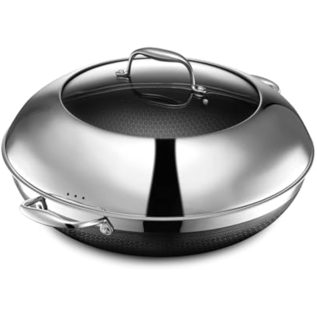 HexClad 14" Hybrid Stainless Steel Wok Pan with Lid – Induction Safe