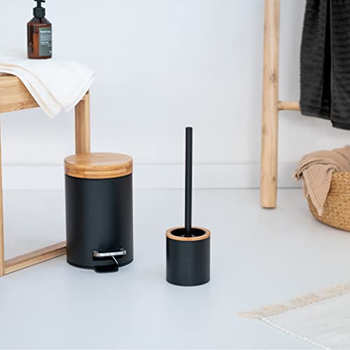 Kazai 3L Bathroom Pedal Bin | Soft Close Bamboo Lid | Matte Black