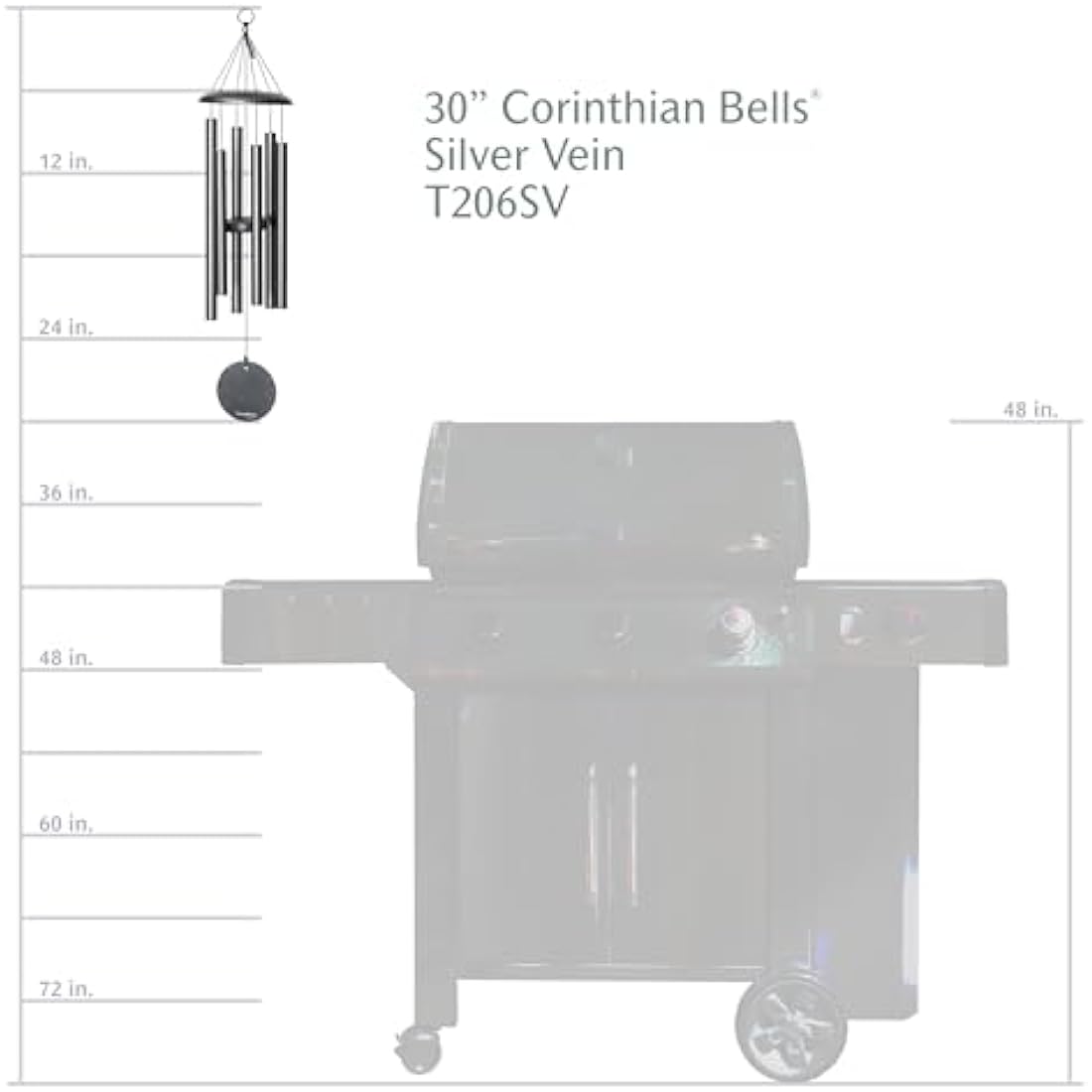 Corinthian Bells 30" Wind Chime - Silver Vein Aluminum - Made in USA