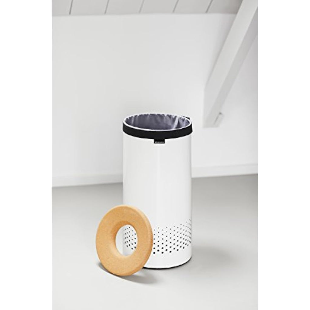 Brabantia 35L Laundry Bin – White Hamper with Cork Lid & Bag