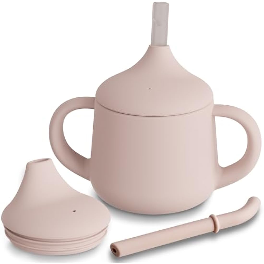 Moonkie Silicone Baby Sippy Cup | 3-Stage Transition Straw Cup, 4oz – Blush