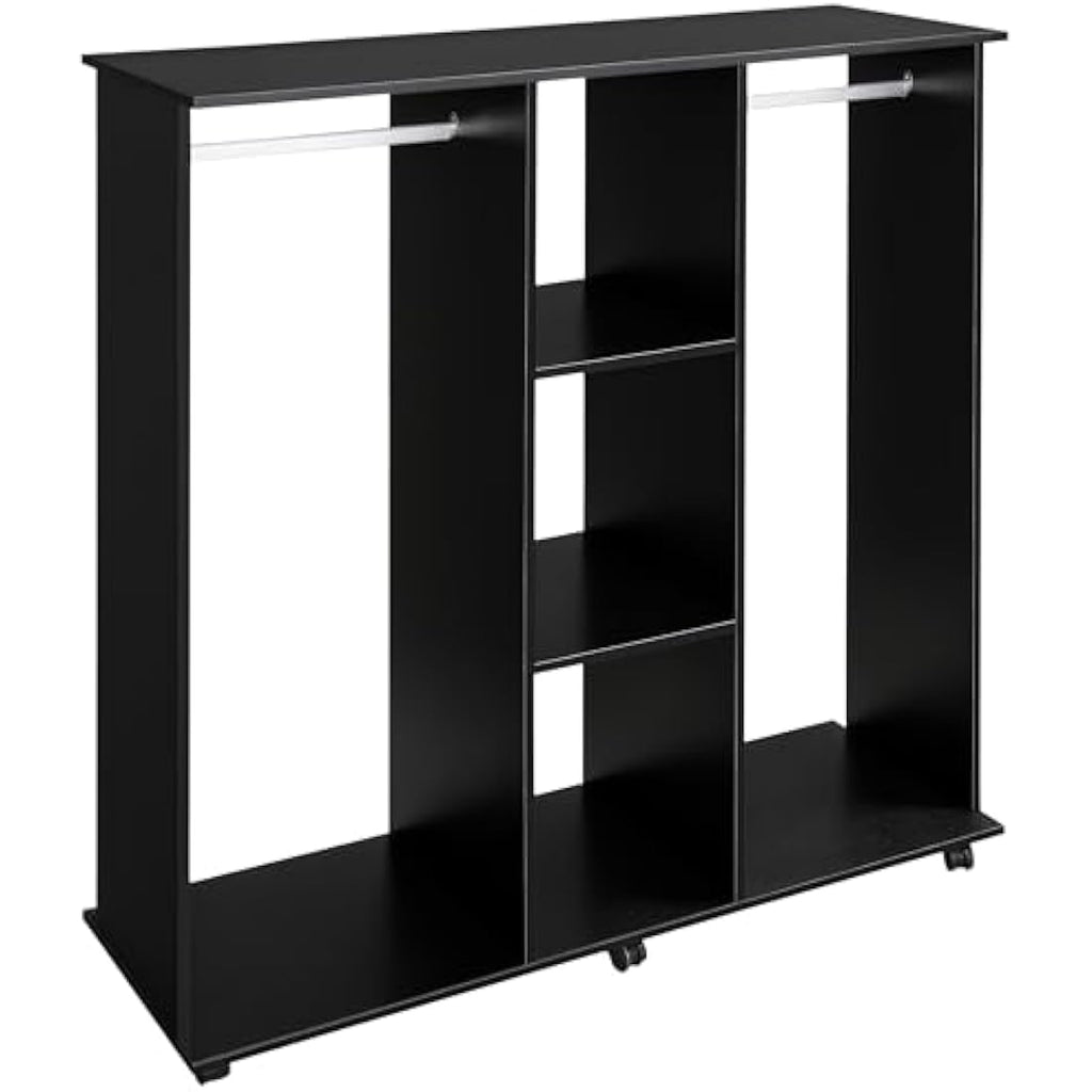 HOMCOM Double Open Wardrobe on Wheels | Mobile Garment Rack with Shelves
