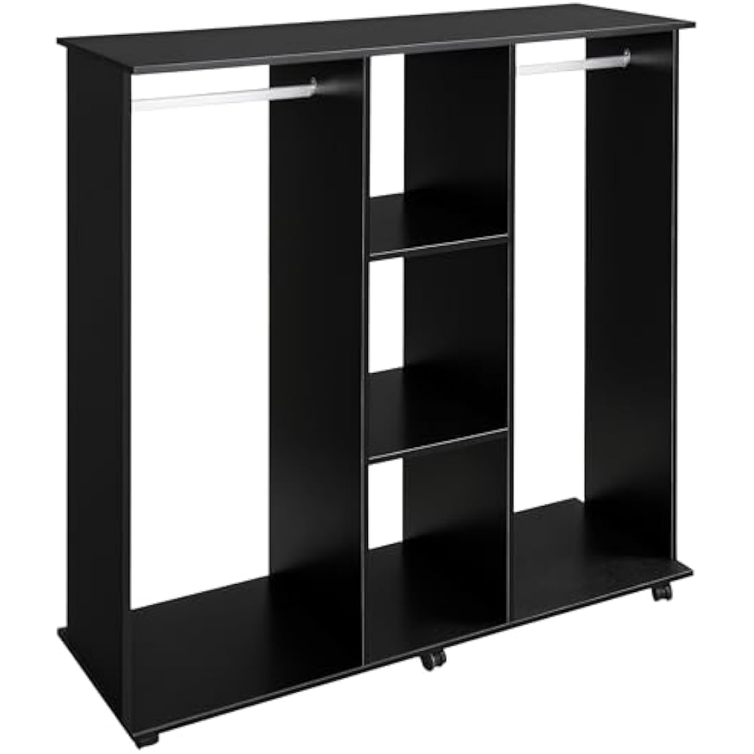 HOMCOM Double Open Wardrobe on Wheels | Mobile Garment Rack with Shelves