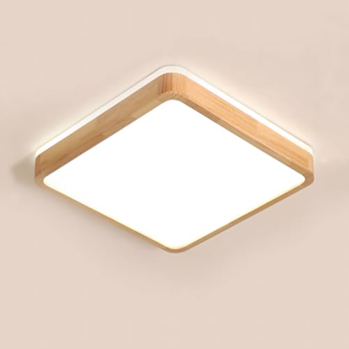 YYUTLUO Wood LED Ceiling Light – 18W Square Flush Mount 360 Glow Lamp