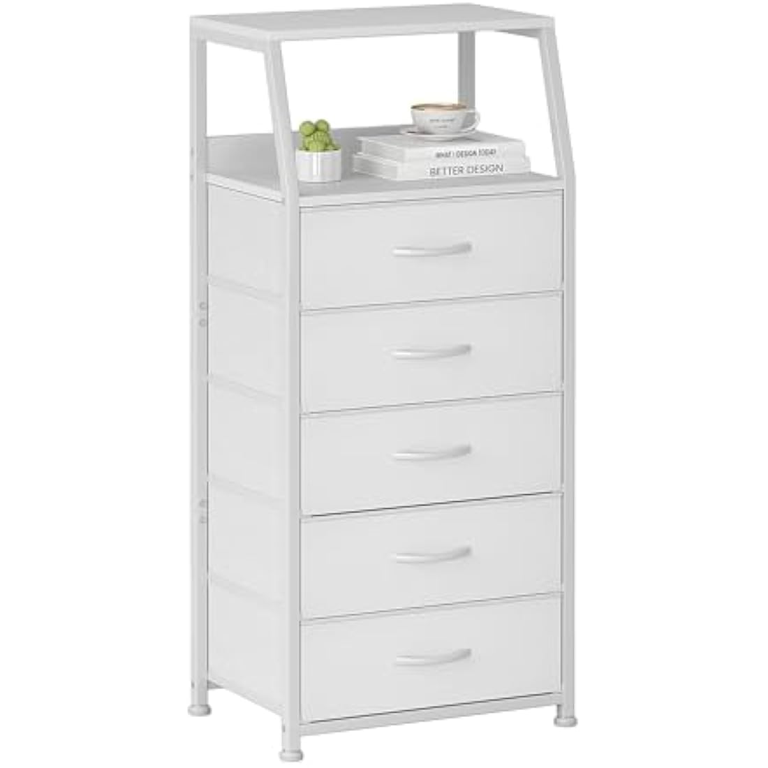 5-Drawer Fabric Dresser – Tall White Chest of Drawers