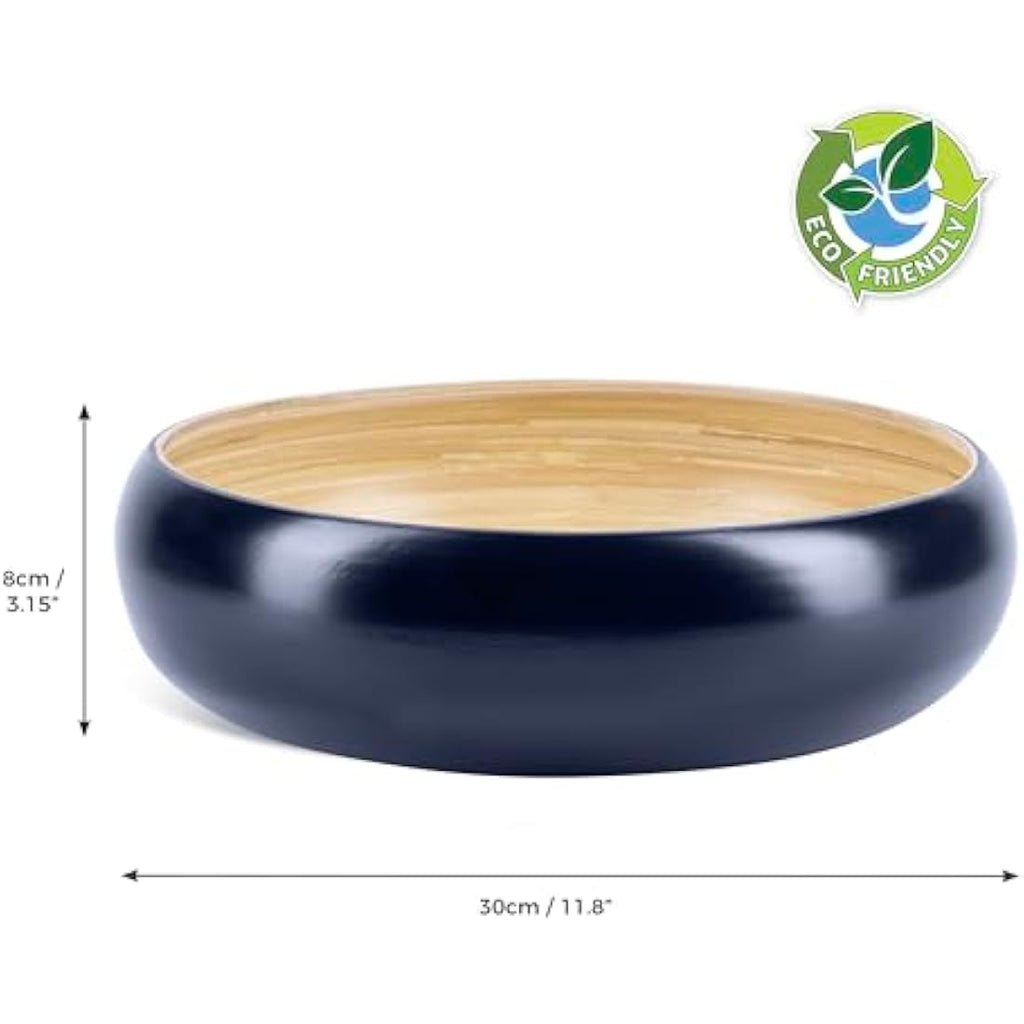 Dehaus Large Bamboo Fruit Bowl – 30cm Navy Blue Wooden Serving Bowl